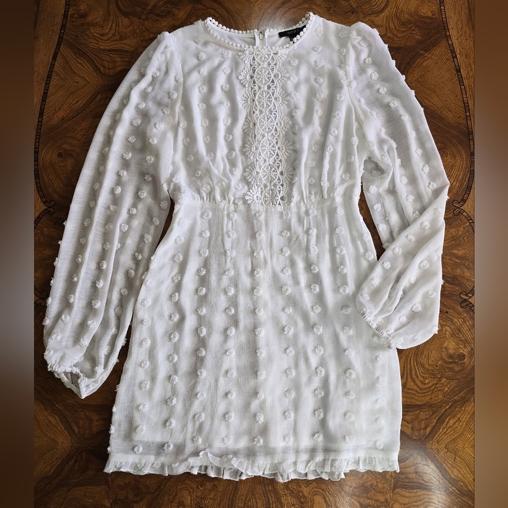 Forever 21 Swiss Dot White Crotchet Mini Dress Womens Size Medium